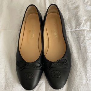 Chanel Ballet Flats Size 40 Black Leather